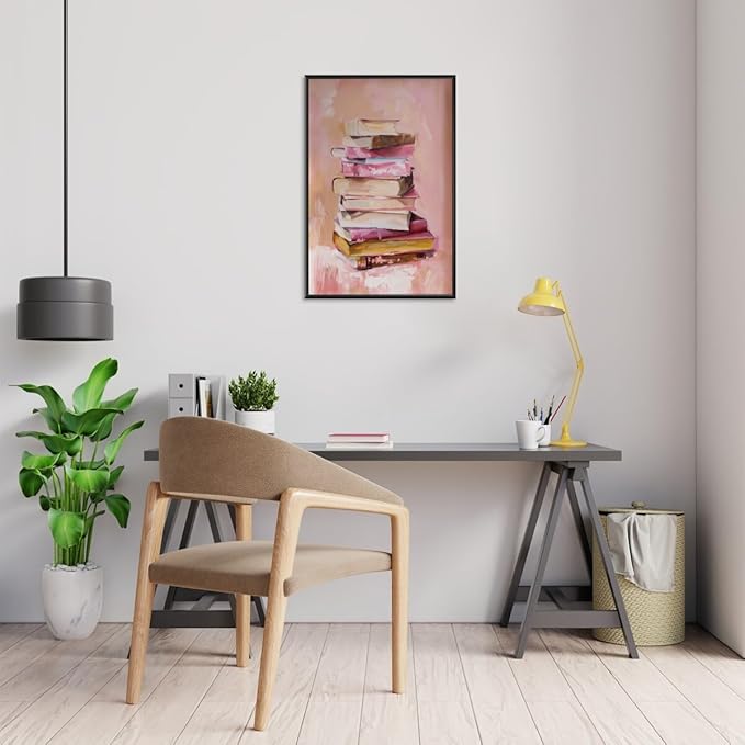 Pastel Book Stack Art Aesthetic Poster Canvas Wall Art Decoration Living Room Home Decor Bedroom Decoration Poster black framed8x12inch