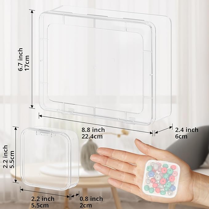 Mathtoxyz Bead Organizer Box, 90Pcs Small Bead Organizers and Storage Plastic Cases Mini Clear Bead Storage Containers Boxes with Hinged Lid and Rectangle for Bracelet Making DIY Jewelry Craft Nail