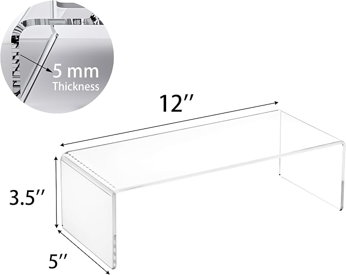 CLAY TONIC Acrylic Display Risers, 5MM Thick Clear Stands, 4-Pack Large Size, for Kitchen Organization and Retail Display (12x 5x 3.5 Inch)