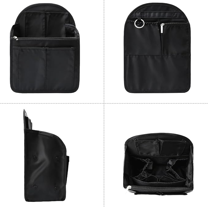 Surblue Backpack Organizer Insert Liner Hanging Travel Rucksack Purse and Handbag Insert Pocket, High-capacity Divider Foldable Nylon Shoulder Bag Organizer for Men and Women, (Black, M)