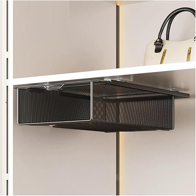 Closet Pull-Out Baskets,Clothing Pull Out Basket,Punch-free Metal Mesh Basket,for Home/Laundry/Bathroom/Mudroom/Pantry(Black)