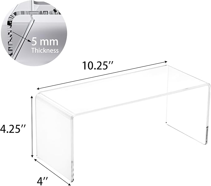 CLAY TONIC 4-Pack Large Acrylic Display Risers, 5MM Thick Stands, | For Kitchen Organization and Retail Display, Funko POP figures (10.25x 4x 4.25 Inch)
