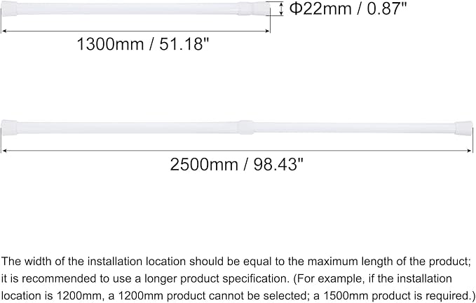 uxcell Tension Curtain Rod, Adjustable 51 to 98 inches, 0.79" Dia White Spring Tension Rod No Drilling Expandable Tension Rod for Doorway, Kitchen