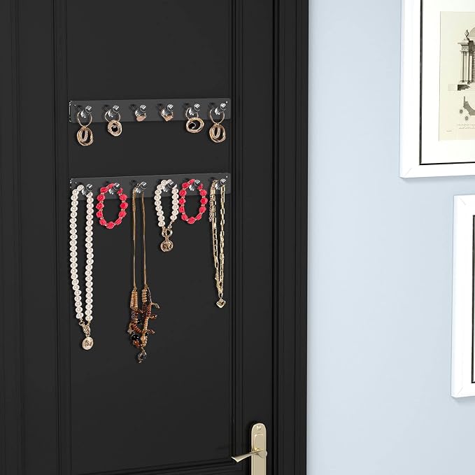 AITEE Acrylic Necklace Holder Organizer Wall Mounted with 6 Hooks, 4 PACK | 11.3x1.38, prevents tangles, hangs necklace, jewelry, bangles, bracelets, rings, for home, best gifts for girls and women