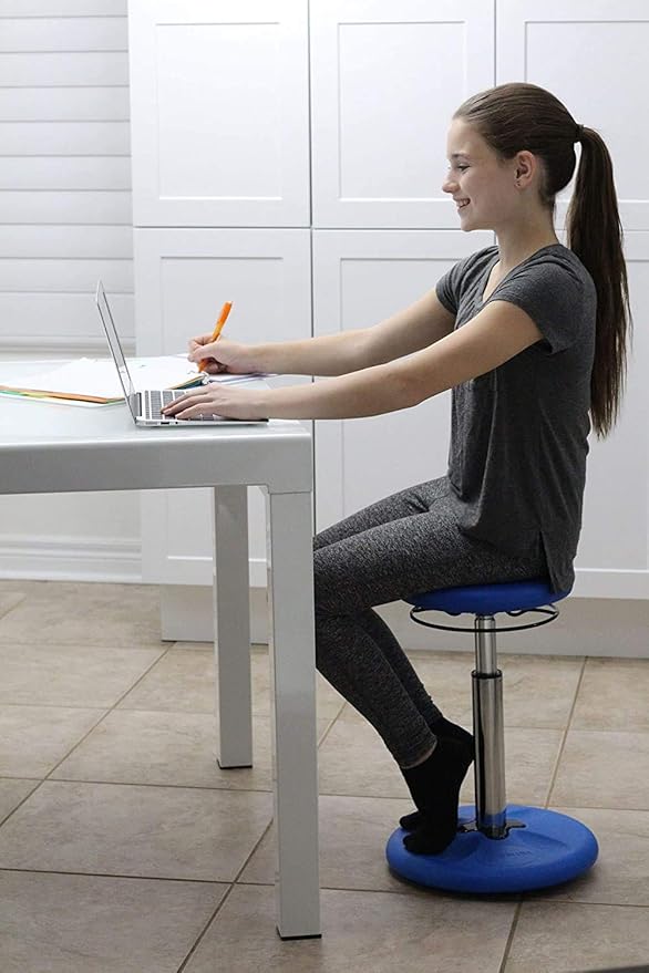 Kore Adjustable Height Wobble Chair, Active Sitting for Children, Kids, Teens: Better Than a Balance Ball, Flexible Classroom Seating, Adjusts from 16.5 to 24 inches, Blue