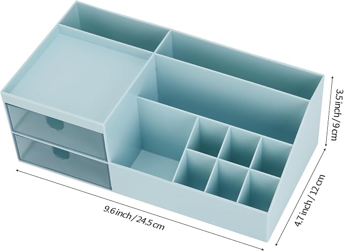 LETURE Desk Organizer, Cosmetic Makeup Vanity Organizer Box, Bathroom Counter Makeup Storage for Eyeshadows, Skin Care, Concealers, Powders, Nail Polish (Blue)