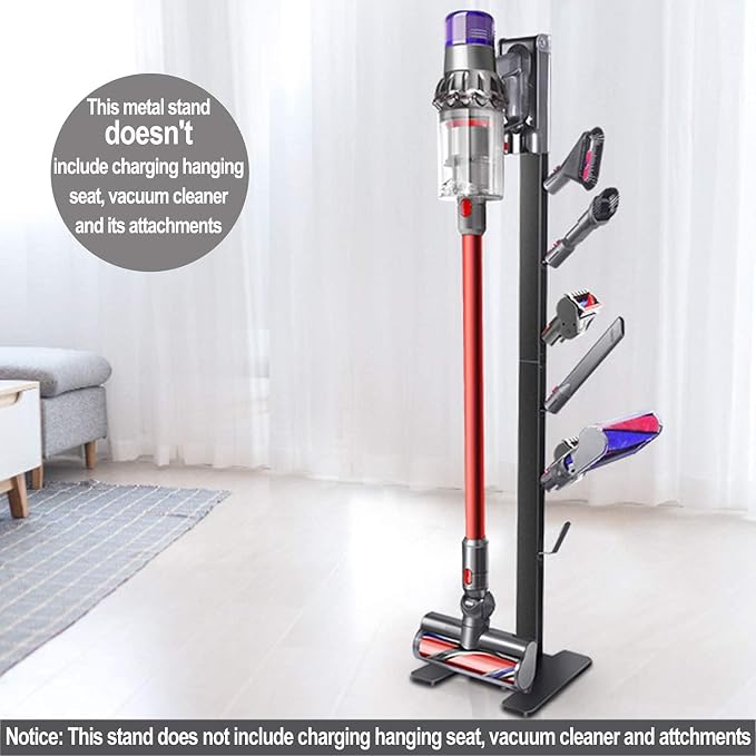 XIGOO Dyson Vacuum Stand for Gen5 Detect V15 V12 V11 V10 V8 V7 V6 | Vacuum Stand for Dyson Cordless Vacuum Cleaners and Accessory, Heavy-Duty Metal Bracket Holder with 6 Hooks, Black