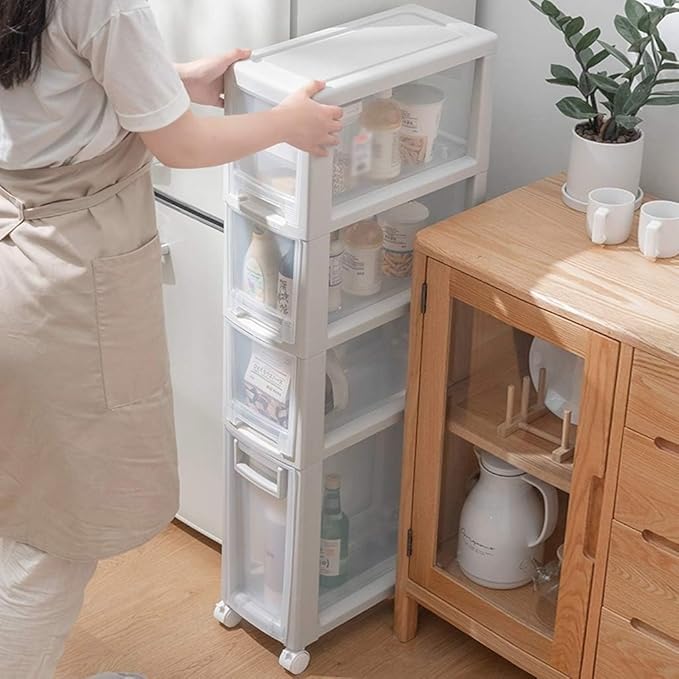 Storage Bins Sleeve Drawer Storage Cabinet 20cm Wide Bathroom Bathroom Refrigerator Sofa Bed Kitchen Bed Slot Rack(4 layers)