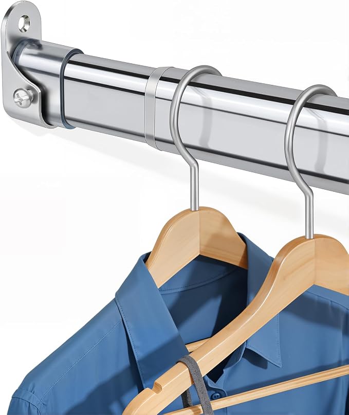 Heavy Duty Oval Closet Rod for Hanging Clothes, 51-70 Inch Adjustable Closet Rods, Premium Chrome