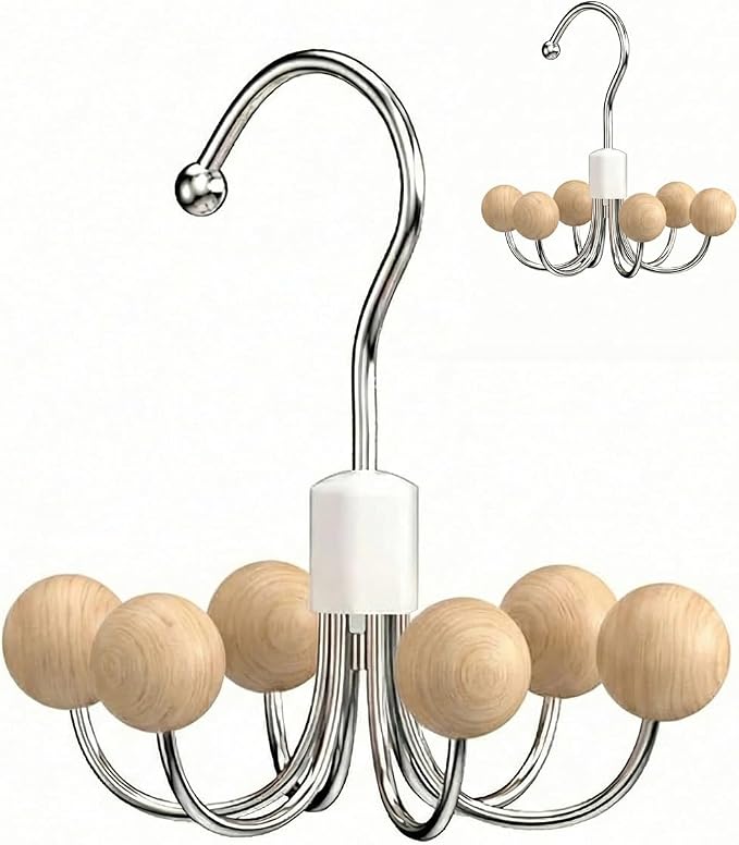 2 Pack Hoodie Hangers 360° Swivel Hooks with Wood Balls, Natural Wood | Hanging Closet Hat Purse Tanktop Handbag Necklace Organizer Bra Hanger and Storage Save Space