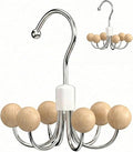 2 Pack Hoodie Hangers 360° Swivel Hooks with Wood Balls, Natural Wood | Hanging Closet Hat Purse Tanktop Handbag Necklace Organizer Bra Hanger and Storage Save Space