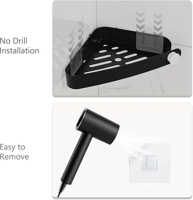Sotfamily Plastic Shower Caddy Corner (for 90° Only), 2 Pack | Adhesive Corner Shower Shelves for Bathroom Organizers and Storage, Black
