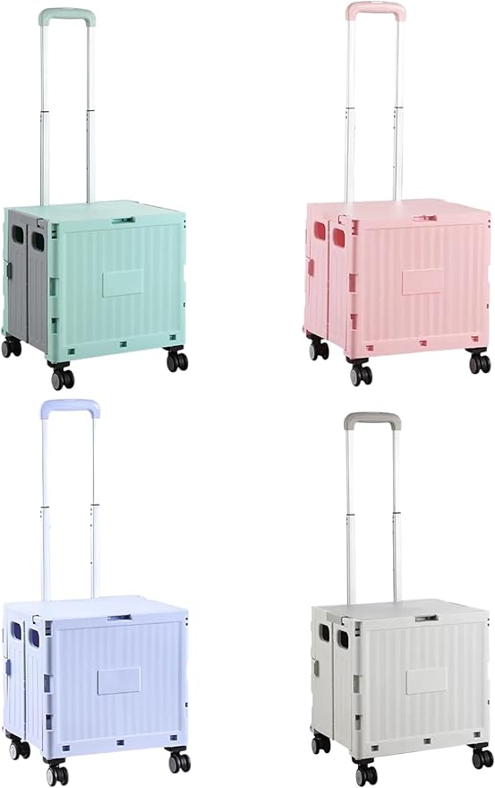 Foldable Utility Cart, Portable Rolling Crate Handcart with 360° Rotating Wheels, Detachable Lid, and Telescoping Handle, Collapsible Shopping Trolley for Travel, Office, Grocery, and Luggage Storage