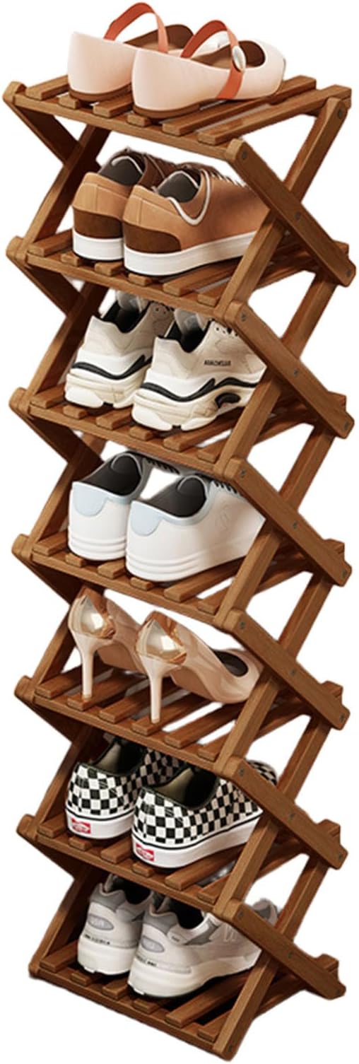 YYW Bamboo Shoe Rack, Foldable Vertical Free Standing Shoe Storage Shelf | Foldable design, Free standing for entryway or living room, Vertical shoe organizer, Space saving closet shelf