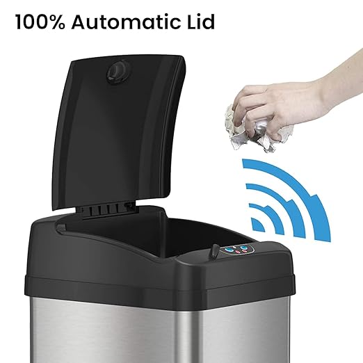iTouchless 13 Gallon Sensor Kitchen Trash Can with Lid and Odor Filter, Stainless Steel Trashcan Extra-Wide Lid Opening Slim Garbage Bin for Home Office Work Bedroom Living Room Garage Large Capacity