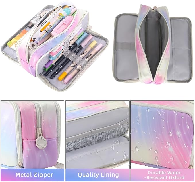iSuperb Large Pencil Case 3 Compartments Pencil Pouch Big Capacity Pencil Bag for Kids Teen Girls Boys Student School Supplies Oxford Organizer Pen Bag Cosmetic Makeup Pouch