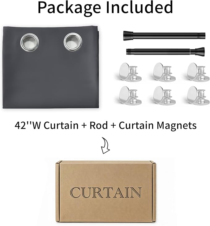 Vatge Magnetic Closet Curtain with Rod - W42 x L80, 1 Panel, Gray, Room Darkening Privacy Doorway Curtains for Open Bedroom, Temporary Door for Hallway