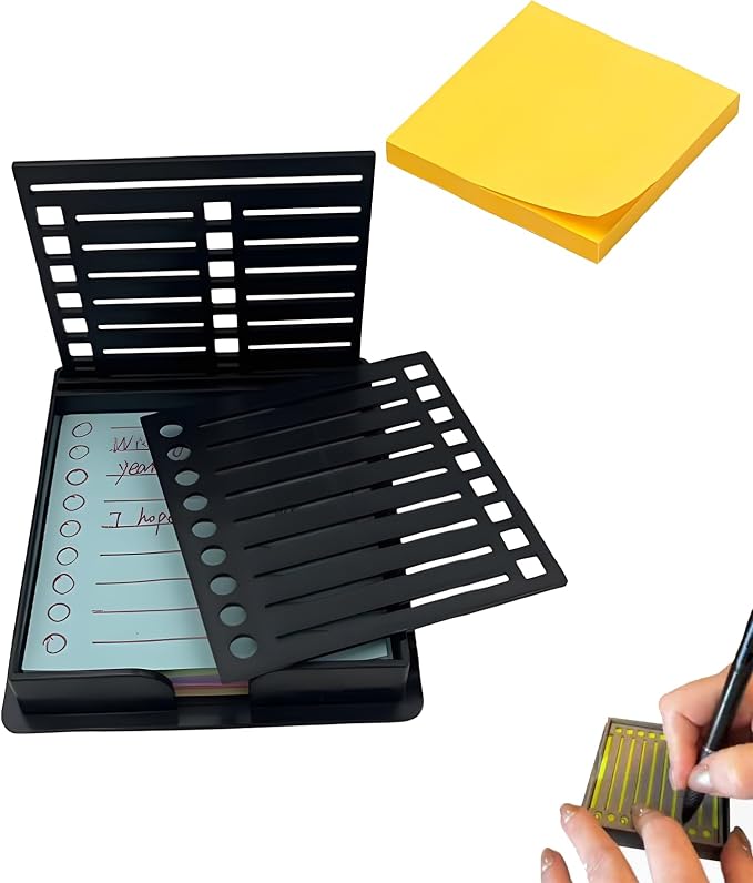 Sticky Note Stencil Template, Sticky Notes Dispenser, Reusable Note Organizer, 3x3 Sticky Pads Dispenser with Stencil, for 3x3 Self-Sticky Note Pads, for Office and Home (Black)