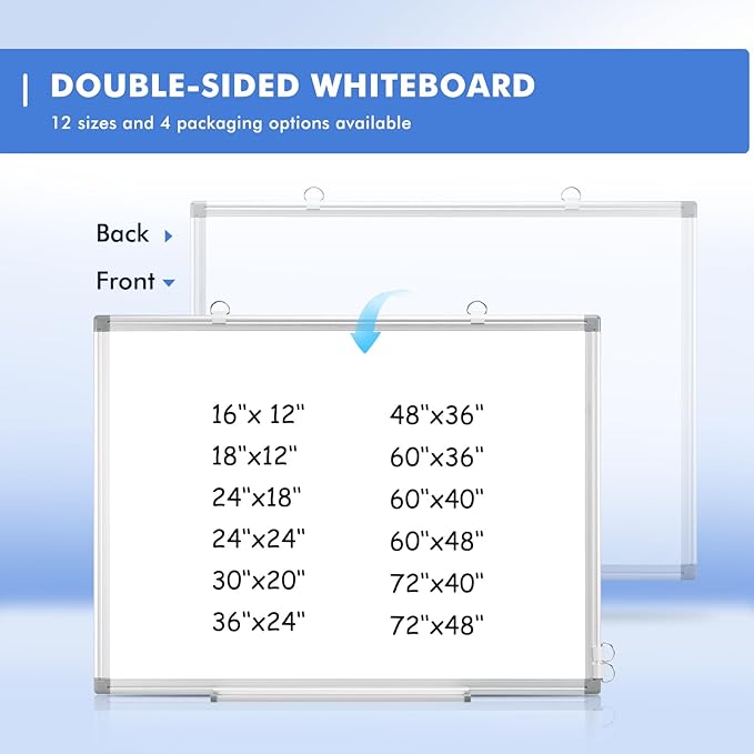 WALGLASS 2 Pack White Board, 36" x 24" Double-Sided Dry Erase White Board for Wall, Hanging Mounted Whiteboard, Horizontal or Vertical Silver Aluminium Frame for Home, School, Office, Kitchen
