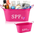 Blulu SPF Storage Bucket Metal Poolside Basket Above Ground Pool Bin Summer Basket Outdoor Storage for Sunscreen Goggles Flip Flop Spf Swimming Camping Beach Accessories Decor(Pink)