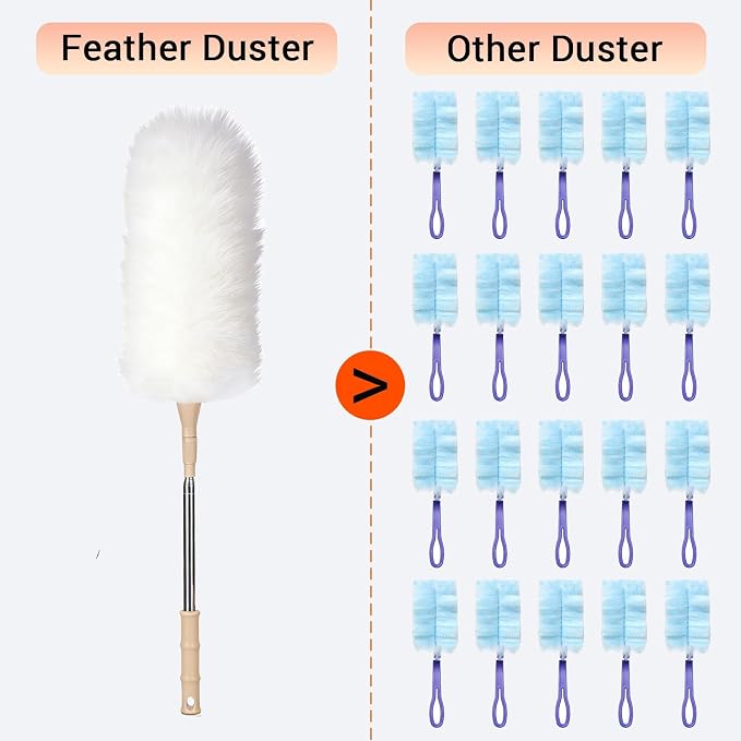 Lambswool Duster Extendable 22–55 Inch Natural Wool Duster with Flexible Head for Ceilings Furniture Blinds Electronics Washable Reusable White