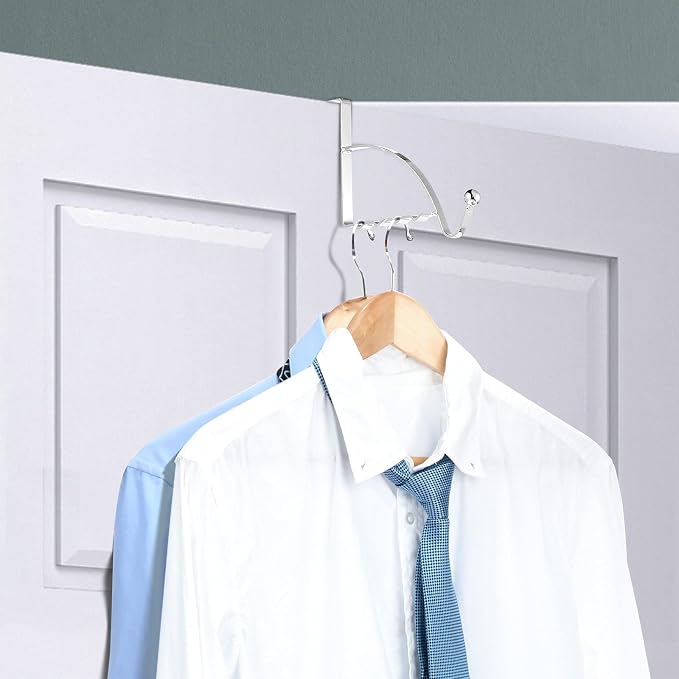 Hotop 4 Pieces Over The Door Hooks Hanger Multi Hanging Storage Organizers Valet Hooks for Coats Clothes Hoodies Hats Scarves Purses Keys Bath Towels Robes and More(Silver)