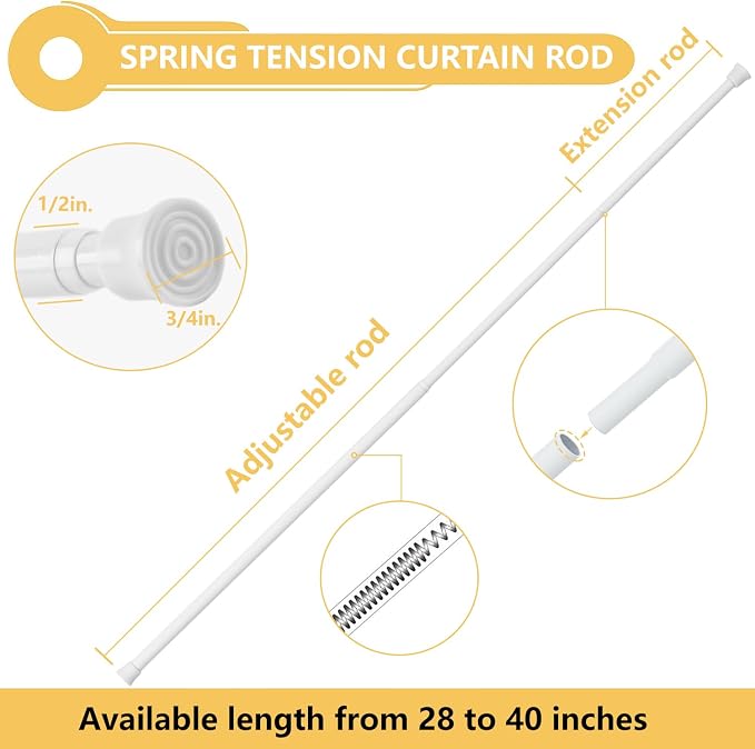 KXLife Tension Curtain Rod Adjustable 28-40 Inch, 4 Pack, White | No Drilling, Expandable Spring Loaded, Renter Friendly, for Window, Doorway, Kitchen