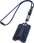 LIUGX Badge Holder with Breakaway Lanyard, Carbon Fiber-Texture, 6 Cards | American Flag, Quick Release Detachable Buckle, Metal Clip, Heavy Duty ID Card Holder, for Work, Office, All Blue