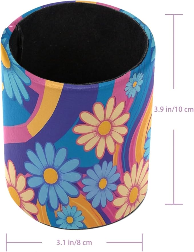 Colorful Rainbows and Daisies Pen Holder Pencil Organizer for Desk, 3.1” x 3.1” x 3.9” Pencil Cup Office Supplies, Large Capacity Cute Pen and Makeup Brush Holder for Home, School, Desktop