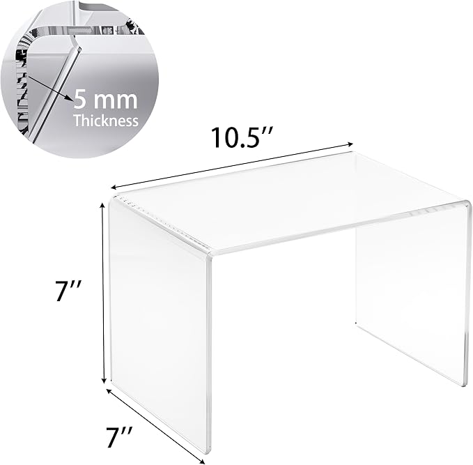 CLAY TONI 1-PC Large Clear 5mm Thick Acrylic Display Risers, 10.5x7x7 Inch | For Kitchen Organizer and Storage,Display Food, Pantry Cabinet Shelf, Retail Display