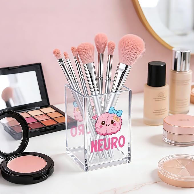 Neuro Acrylic Pencil Pen Holder Cup, Neuro Nurse Makeup Brush Storage Organizer, Funny Brain Health Nurses Desk Accessories Holder Gifts for Neurology Nurse Brain Nurses Neuro Nursing Student