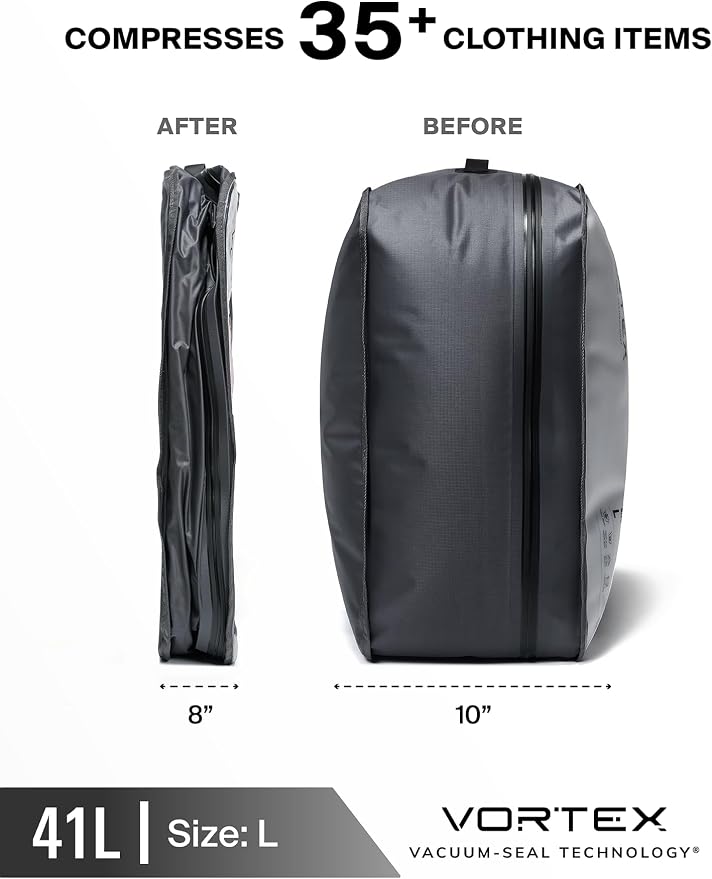 Black Voyage Reusable Vacuum Compression Travel Bag for Carry-On Suitcase and Backpack, Recycled IPX8 Waterproof Space Saver Vacpack (2-Pack, 41L - Pump Included)