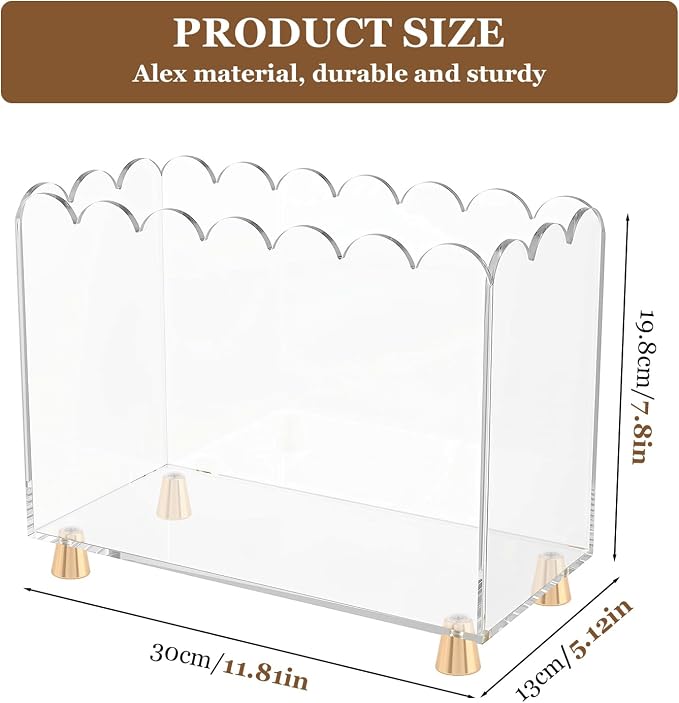 Acrylic Magazine Holder, Clear Acrylic Magazine File Holder, Acrylic Magazine Rack Floor with Curved Edge and Gold Metal Feet, Space Saving Organizer for Books, Magazines, Mail, Documents