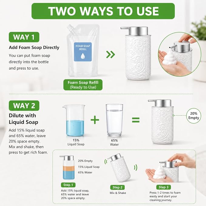 Ceramic Beige Foaming Soap Dispenser,12OZ/350ML Empty Foam Hand Soap Dispenser, Refillable Lotion Containers with Pump for Bathroom, Kitchen