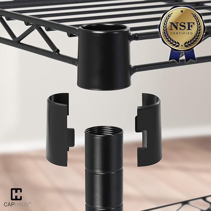 Fencer Wire NSF 5 Tier Wire Shelving Unit w/Baskets & Liner, Storage Rack Kitchen, Bathroom, Laundry Closet, Wire Shelving Basket Shelves, Storage Rack Corner Shelves, Black