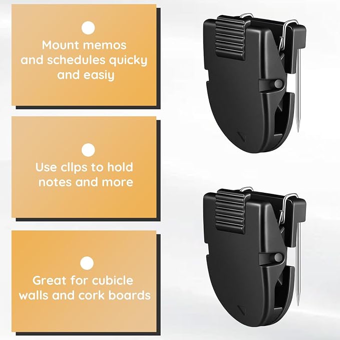 30Pcs Cubicle Clips for Fabric Walls, Black Cubicle Accessories | for Fabric Partition Wall Push Pin Style Clips for Hanging Photos Notes Memos Data Cables,Office Bulletin Board Clips