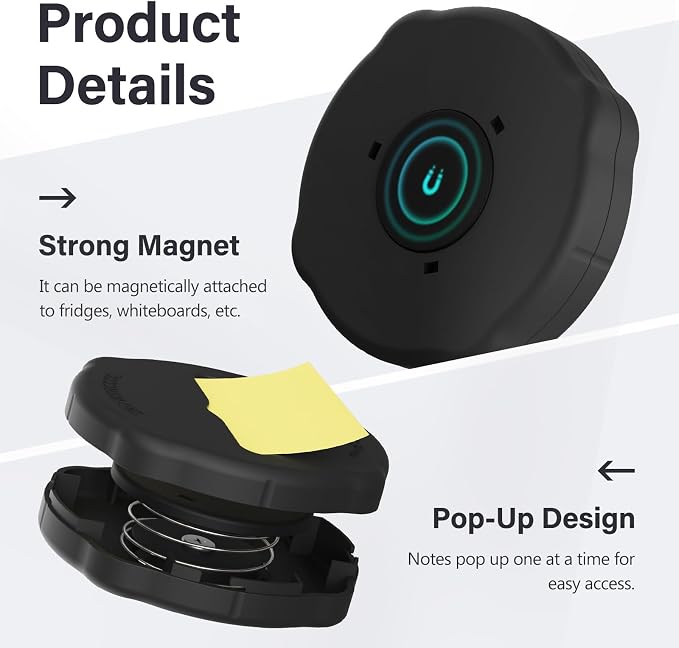 SMART&COOL Magnetic Pop-Up Note Dispenser for 3 x 3 in Pop-Up/Accordion-Style Sticky Notes, 1Pack, Black (Notes Not Included)