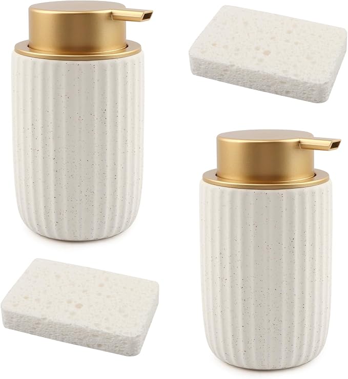 2 Pack Ceramic Foaming Soap Dispenser with Removable Pump, 12 oz Refillable Bathroom & Kitchen Hand Soap Dispenser, Modern Decor for Bathroom & Kitchen