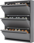 Garvee Slim Metal Shoe Cabinet with 3 Flip Drawers, Narrow Shoe Storage for Entryway, Wall Mounted or Floor Standing, Detachable Bottom Corners for Flexible Placement, Anti-Tip Safety Wall Mount