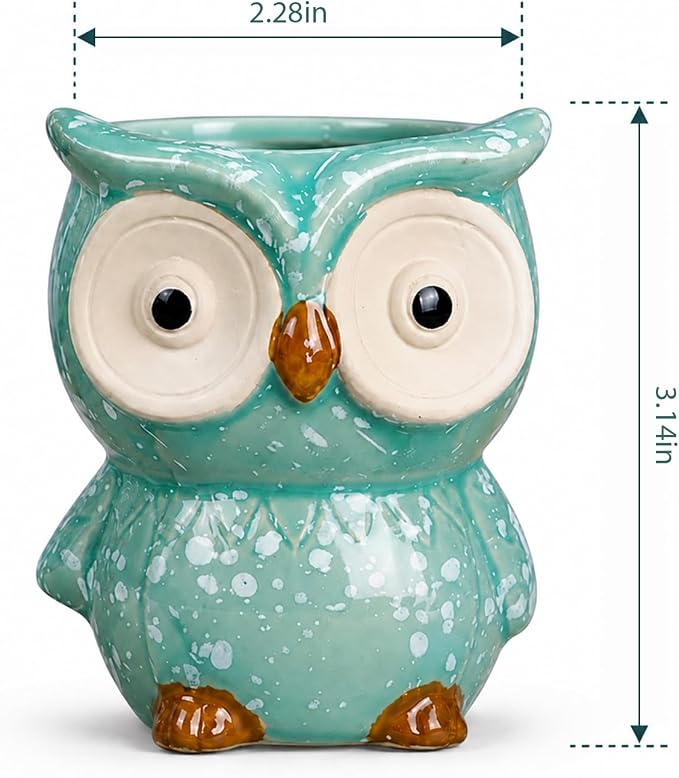 Ceramic Owl Shaped Pen Pencil Holder for Desk Decoration Accessories Owl Decor Makeup Brush Pen Cups Succulent Plant Pot Office School Ideal Gifts for Women, Mom or Birthdays