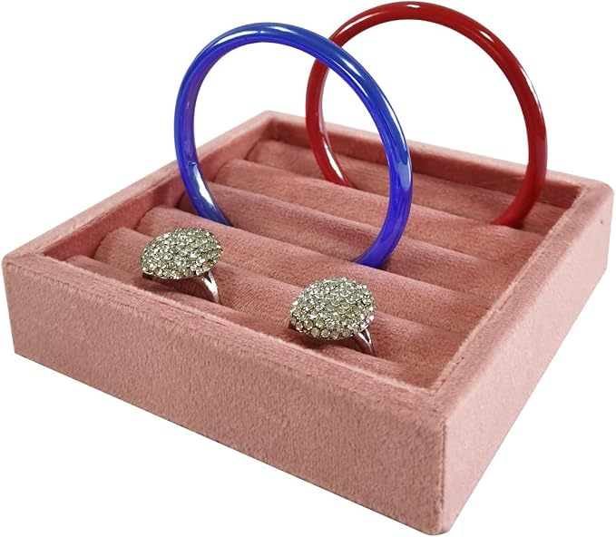 SCIKHETF Velvet Ring Earrings Studs organizer Tray Small Ring Insert Display Tray 5 Slots Stackable (Peach Pink)