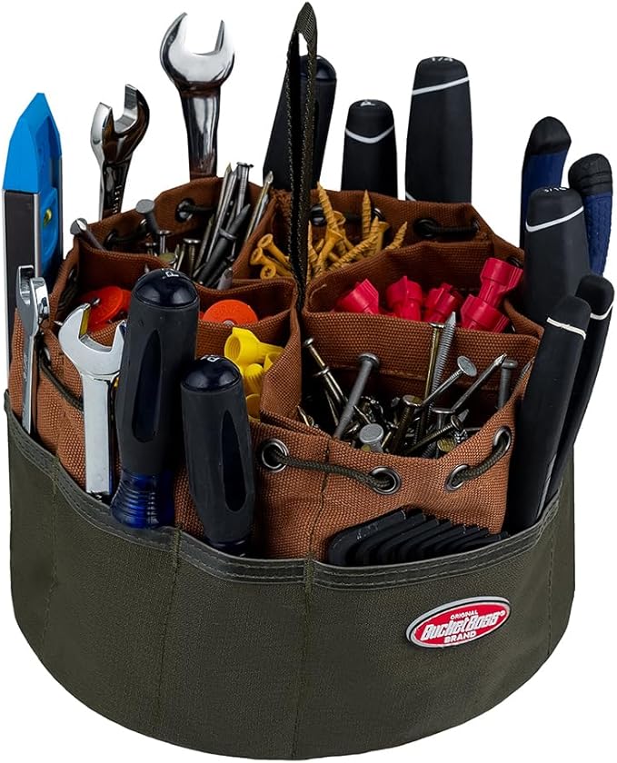 Bucket Boss 25001 Canvas Organizer Parachute Bag with 19 Pockets for Nails,Screws, and Bolts in Brown (Pack of 6)