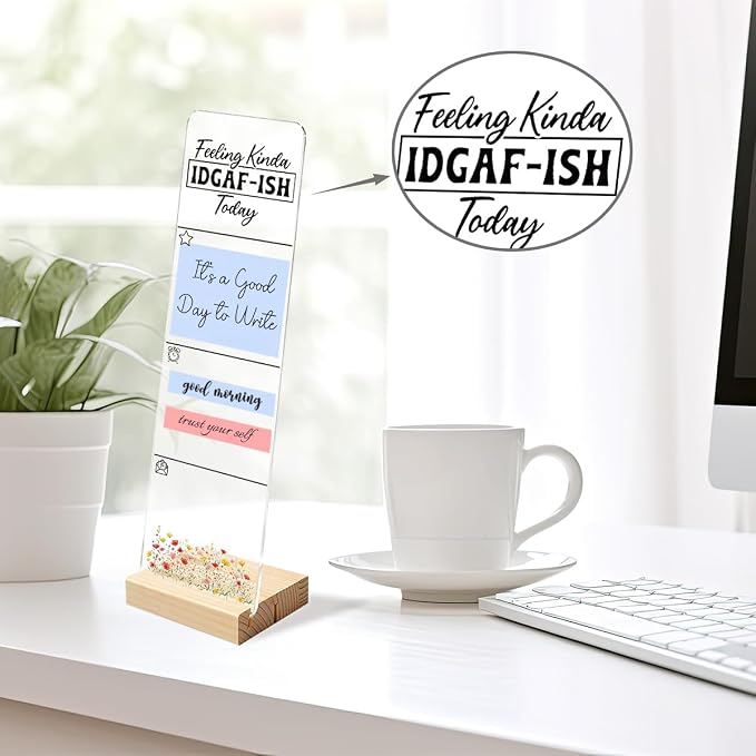 Sticky Note Holder, Monitor Memo Board, Acrylic Post It Note Holder with Wooden Base, Includes 200 Notes, Desk Organizer Sassy Adult Quote