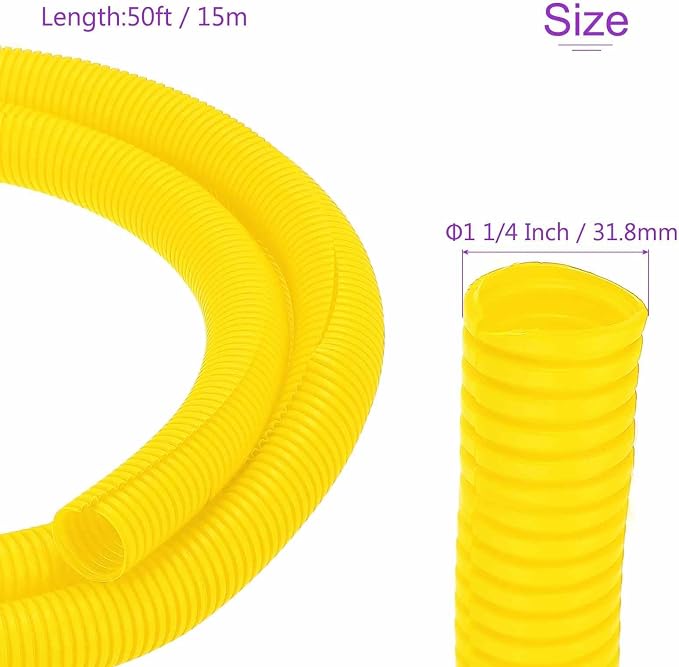 DMiotech 50ft Wire Loom Split Tubing 1 1/4 Inch(31.8mm) ID, Cord Protectors from Pet Flexible Conduit Cable Management for Office Home Garden, Yellow