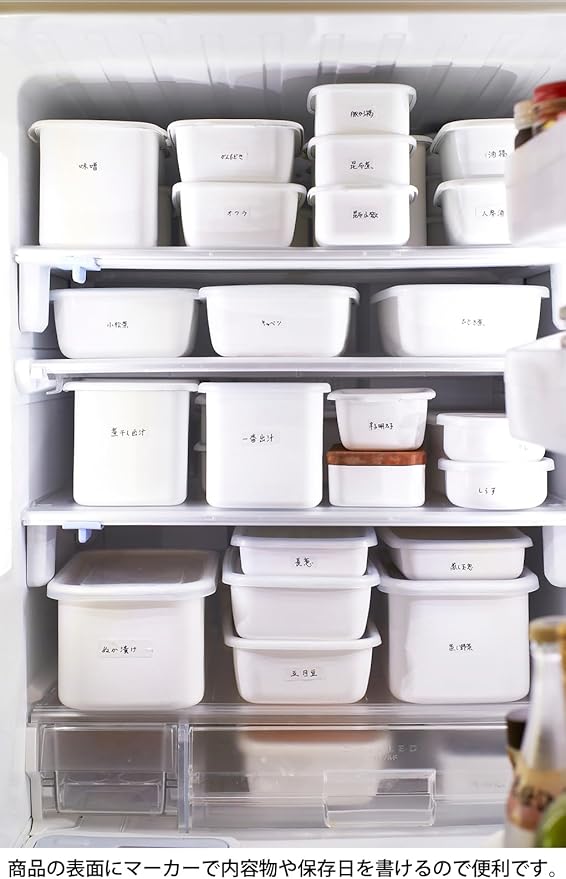Nodahoro WRA-M Enameled Storage Container, Heat-Resistant, Rectangle, Shallow Type, Size M, Includes Seal Lid, Visible Contents White Series, Made in Japan