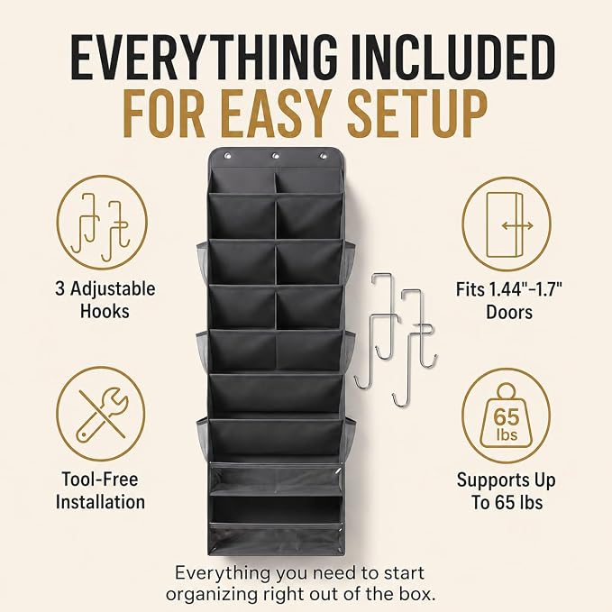 HOMELUX THEORY 8 Tier Hanging Shoe Organizer for Closet, Over the Door Shoe Organizer with Deep 120D Extra Thick Pockets, Shoe Rack for Closet & Entryway, with 6 Side Pockets for Boots (Pink)