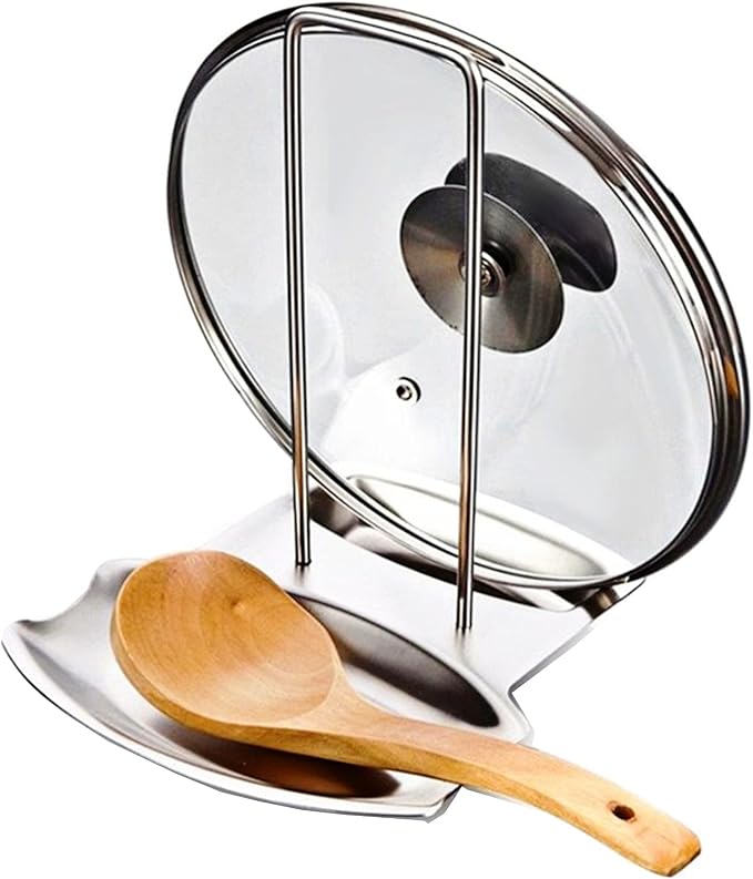Pan Lid Holder Progressive Lid and Spoon Rest Shelf 304 Stainless Steel Pan Lid Organizer Kitchen Decor Tool | iPstyle 304 Stainless Steel Pan Lid Holder Spoon Rest Organizer Kitchen Tool