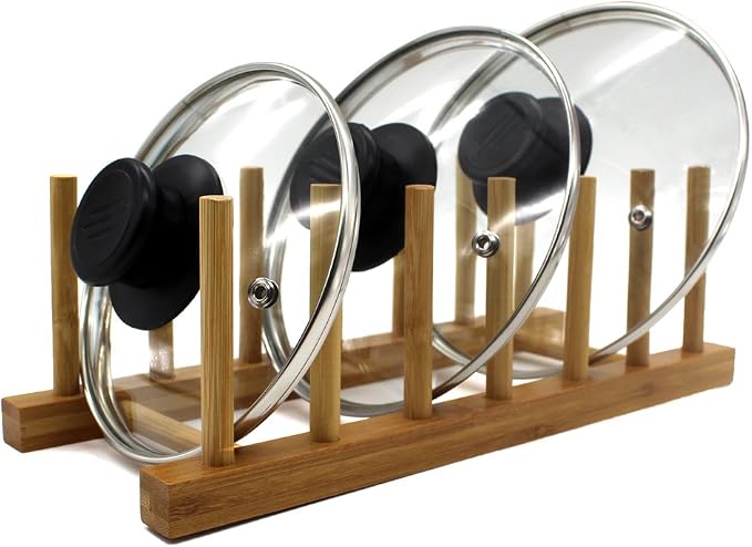 Bamboo Wooden Plate Racks Dish display Holder Kitchen Storage, Pack of 4 | Cabinet Organizer for Dish / Plate / Bowl / Cup / Pot Lid / Cutting Board/ Book (vertical)
