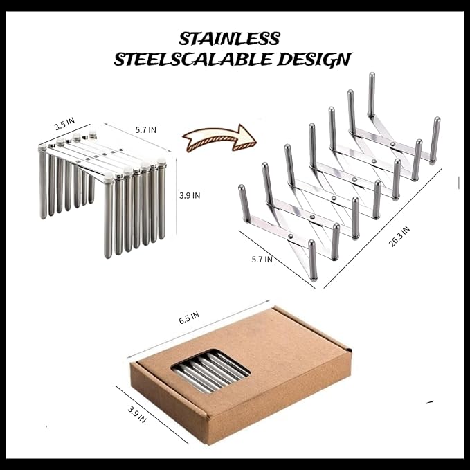 Astero Retractable Stainless Steel Pot Lid Organizer, Adjustable Lid Holder Rack for Cabinet or Countertop, Space-Saving Kitchen Storage for Lids, Plates and Cookware