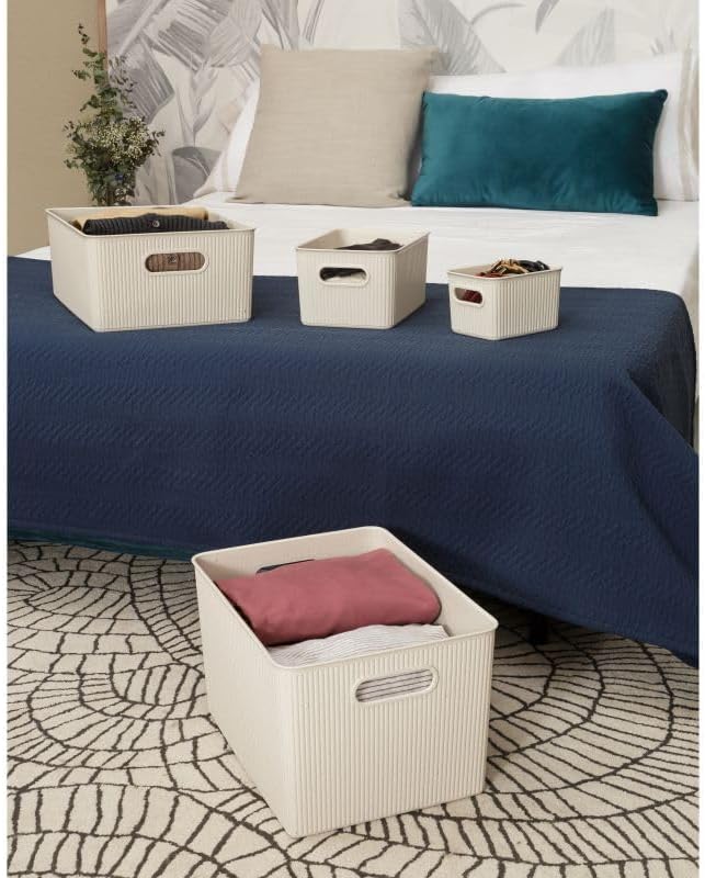 Superio Ribbed Collection - Eco-Friendly Decorative Plastic Basket Open Home Storage Bins Organizer, X-Large (1 Pack) Container Boxes for Organizing Closet Storage Bins for Shelves 22 Liter/23 Quart